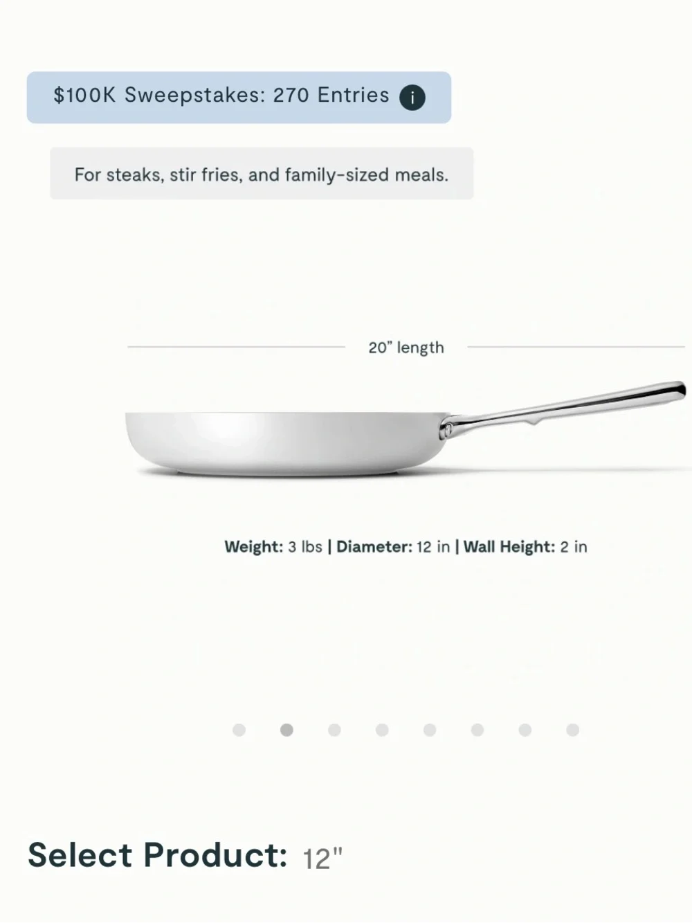 Caraway Large Fry Pan 12” with Lid Non-Stick Fry Pan Family Sized Cooking Gray